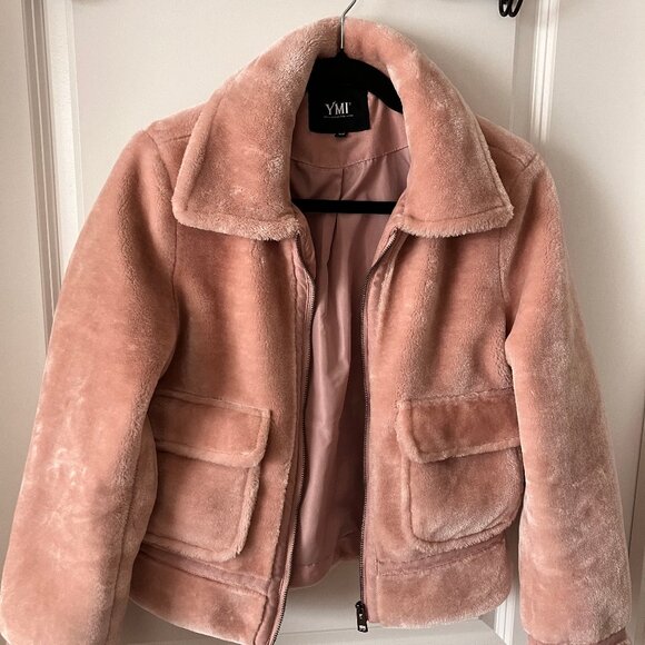 YMI Jackets & Blazers - YMI Pink Fuzzy Cropped Aviator Jacket - M